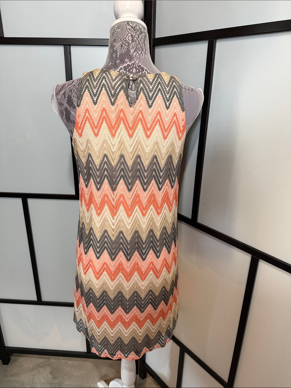 Tacera Chevron Knit Mini Dress in Coral, Cream, Gray - Picture 4 of 6